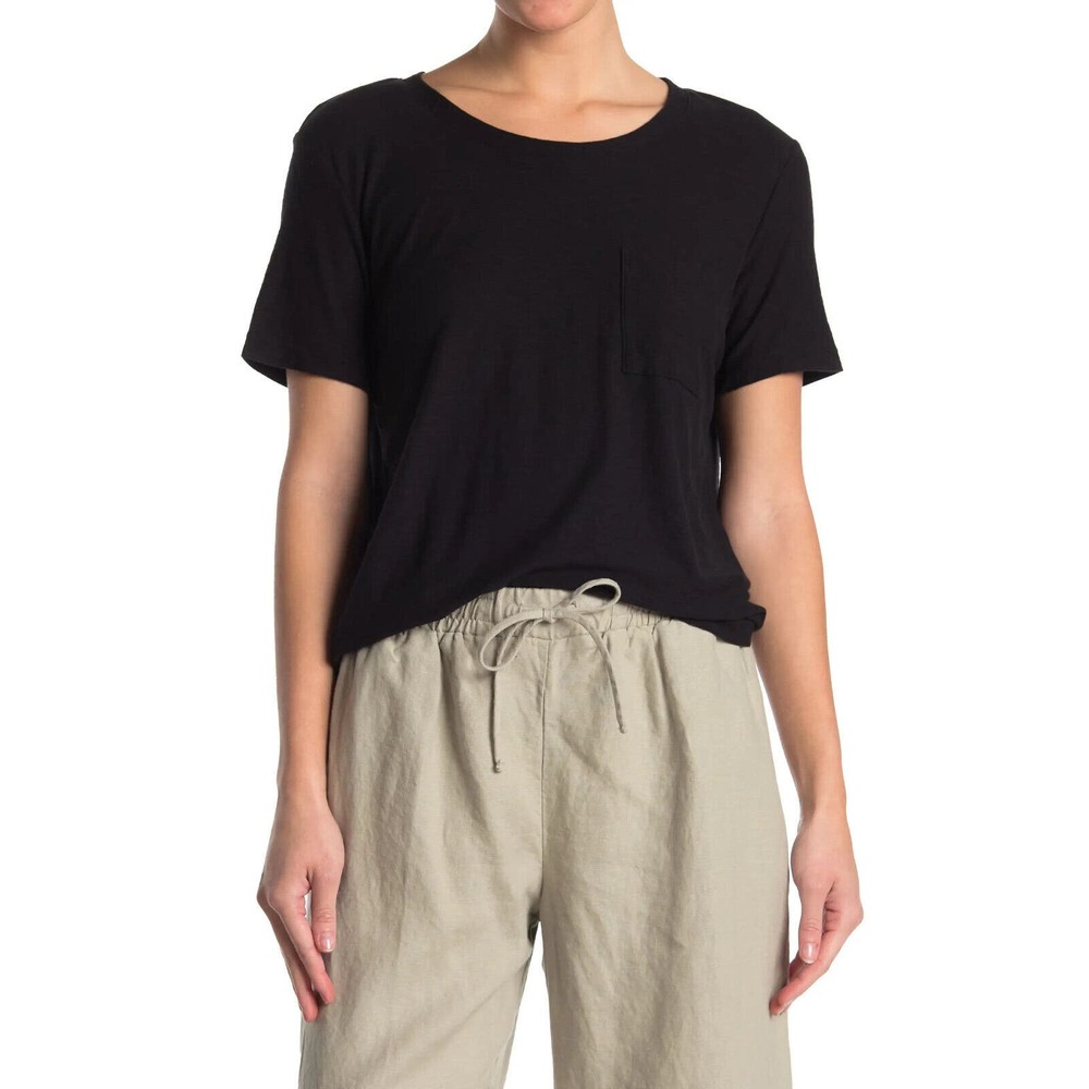 James Perse Women's Cotton Modal Slub Jersey Crew Neck Pocket Tee T-Shirt Top